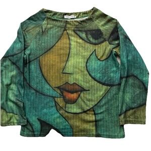 Misslook Green Picture Sweater size M‎ Urban Streetwear Hipster